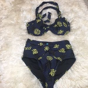 S/ XS Coastal Blue Navy Pineapple Bathing Suit